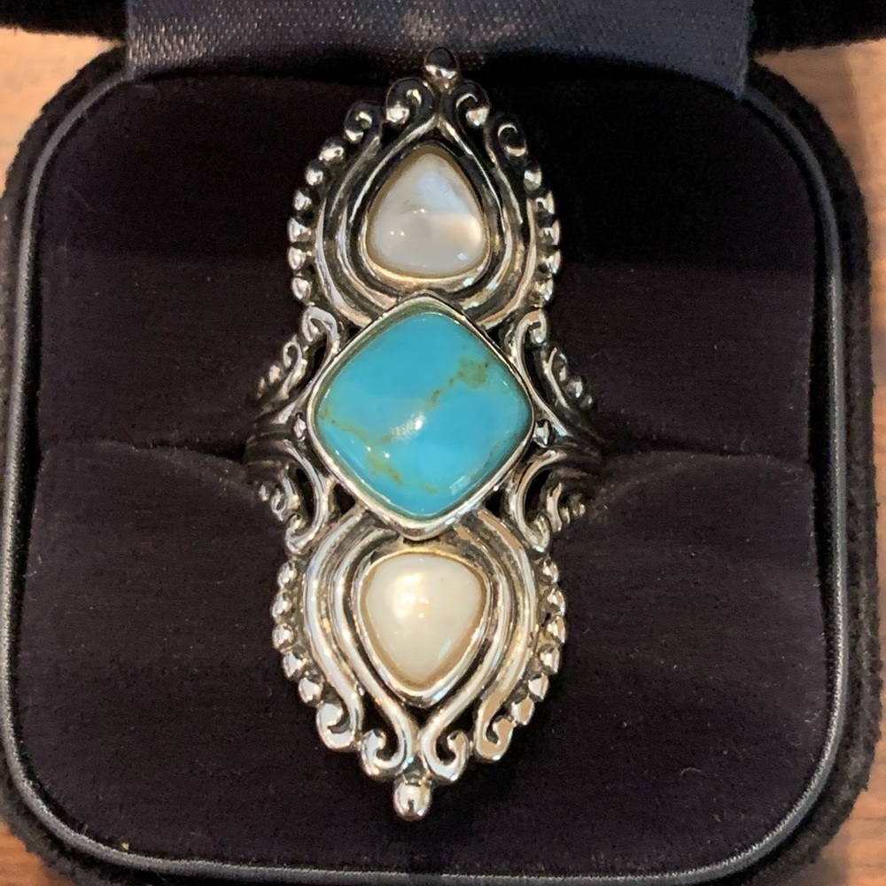 Sterling silver turquoise & moonstone ring | sz 7